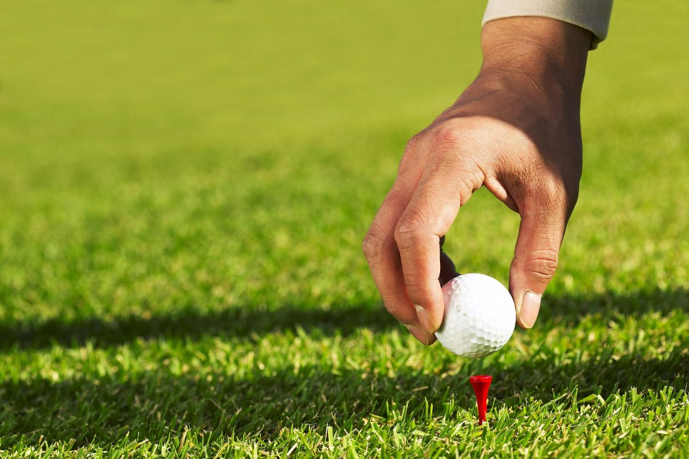 골프 우드샷 잘 치는 방법과 골프티 위에 골프공 놓고 있는 모습